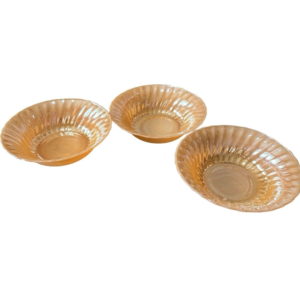 3 Vintage Orange Fire King Luster Oven Proof Anchor Hocking Small Serving Bowls
